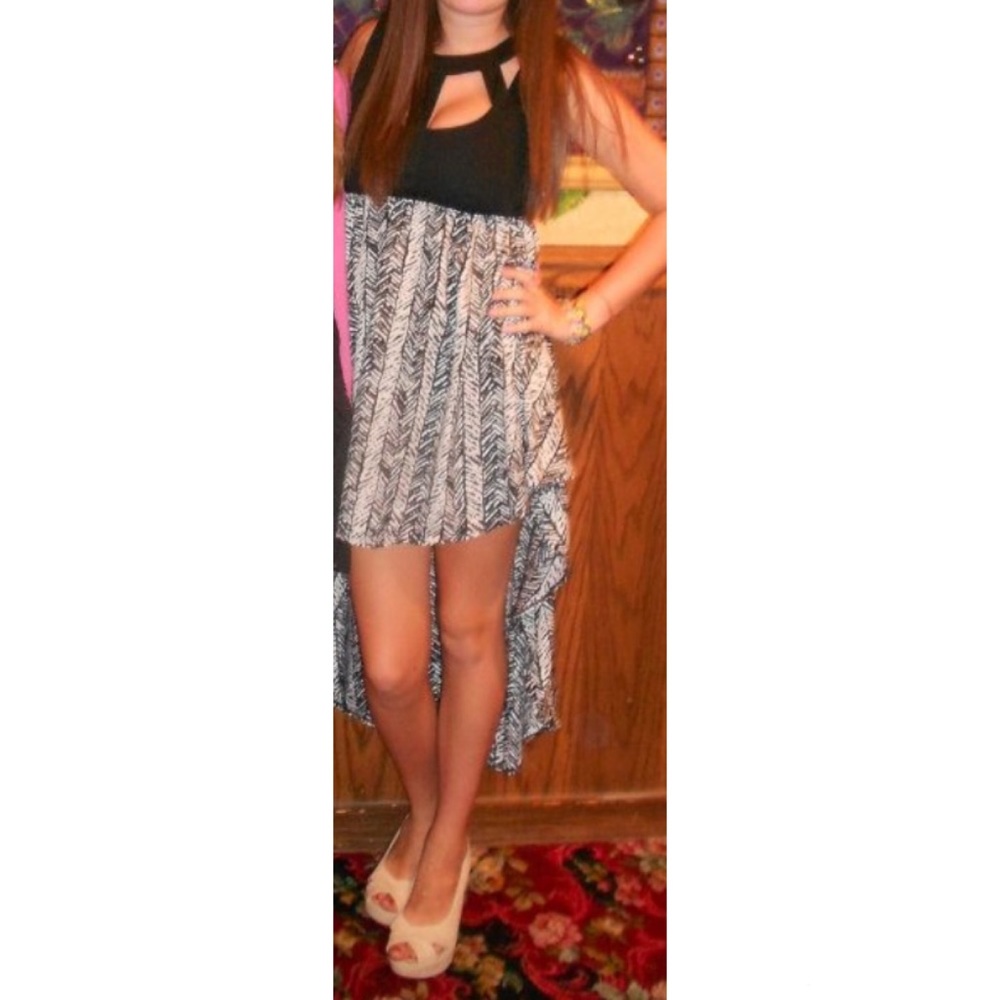 Reverse High-Low Black and White Cage Dress